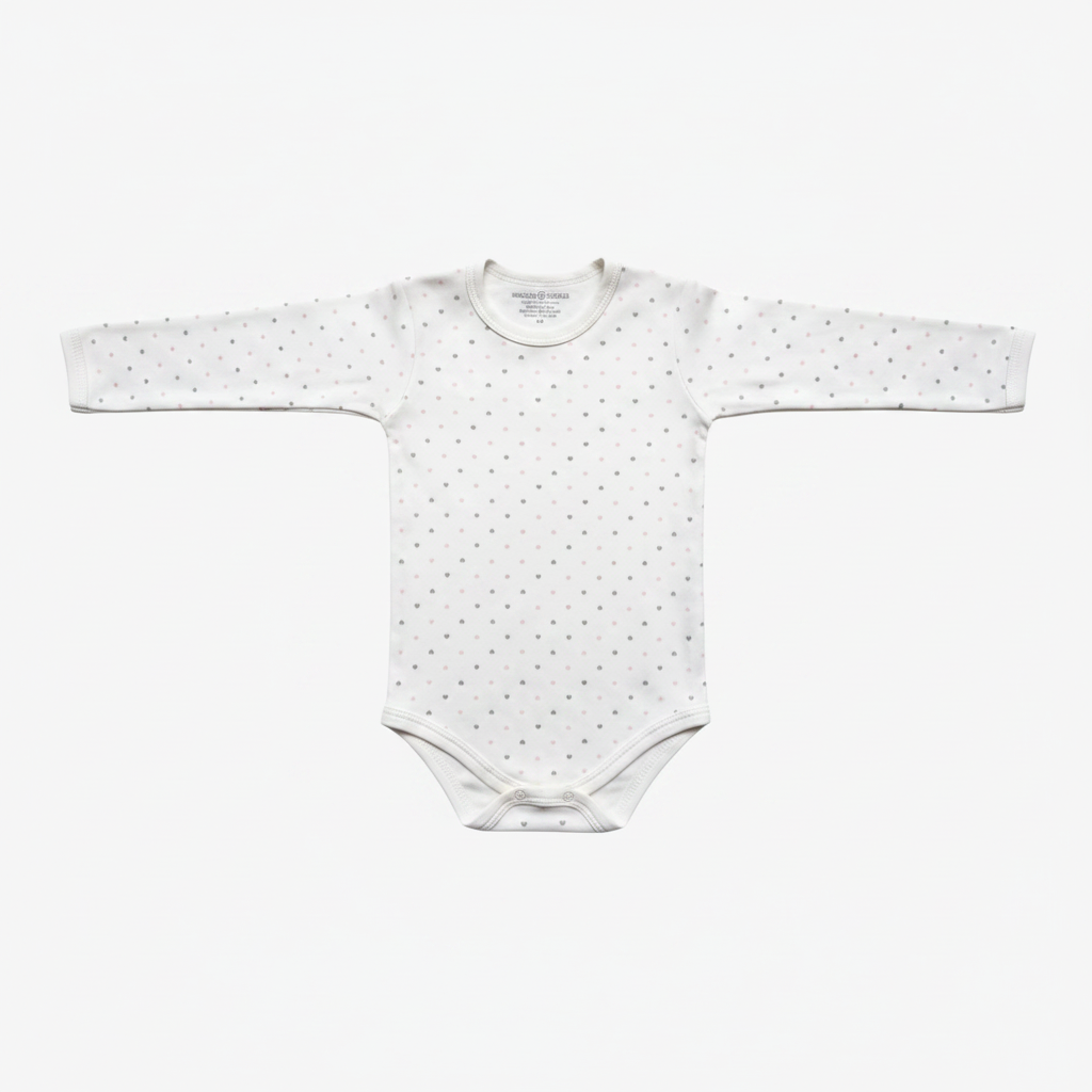 Hearts Print Long Sleeve Bodysuit | 100% Peruvian Pima Cotton