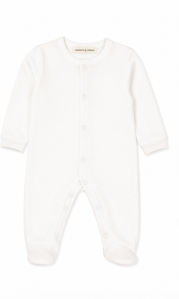 White Sleep and Play Snap-Up Footie in Jacquard Cotton
