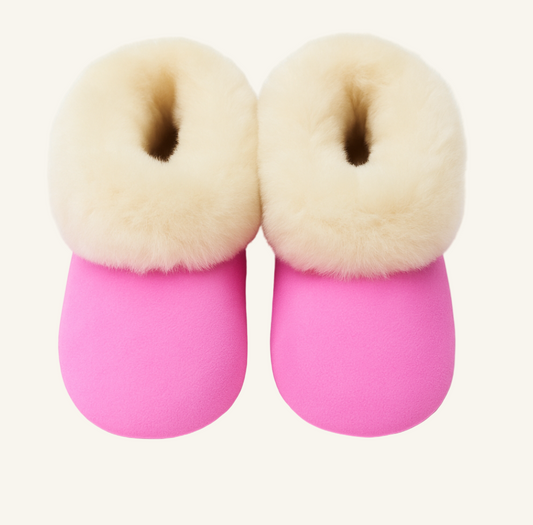 Alpaca Fur Baby and Kids Booties Slippers in Fuchsia Blossom