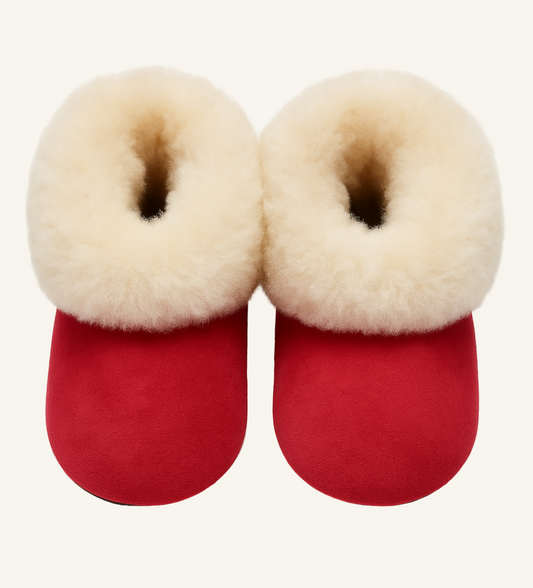 Alpaca Fur Baby and Kids Booties Slippers in Crimson Berry