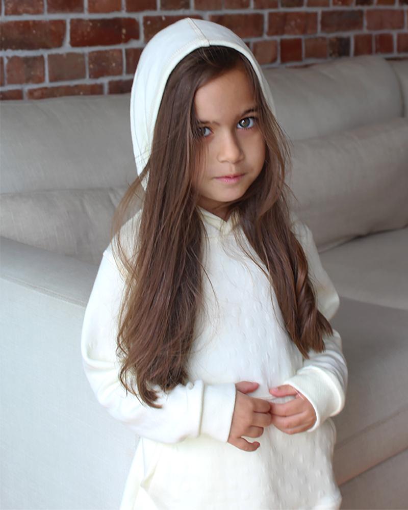 Girl Cream Long Hooded Pocket Jersey 100% Cotton