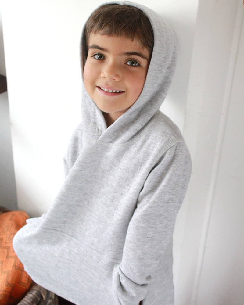 Boy Grey Long Hooded Pocket Jersey 100% Cotton