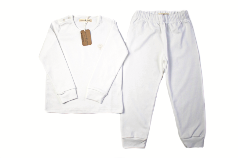Boy Off-White Pajama Set in Pima Cotton