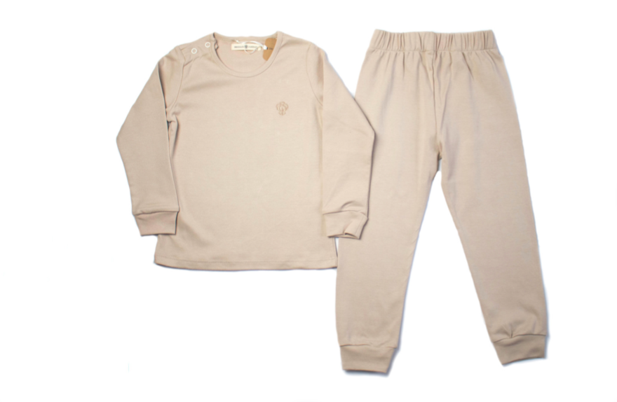 Girl Beige Pajama Set in Pima Cotton