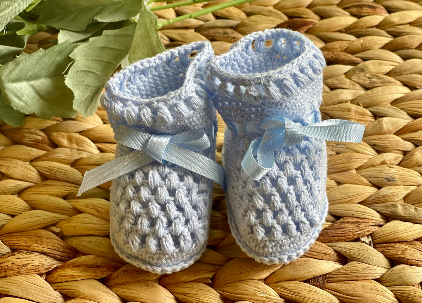Blue Hand-Crocheted Baby Shoes in Cotton