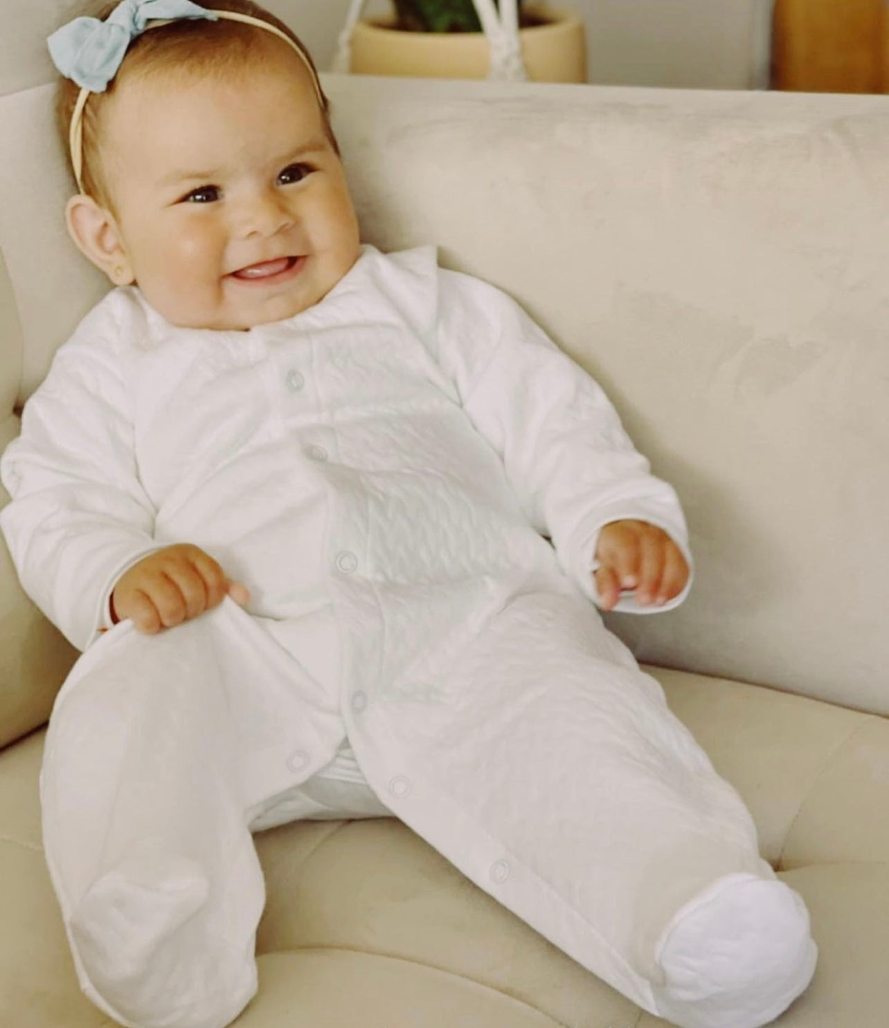 Sleep and Play snap-up Jacquard Footie - White