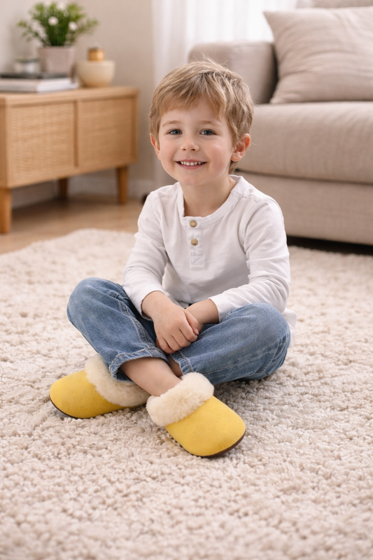 Alpaca Fur Baby and Kids Booties Slippers in Golden Honey
