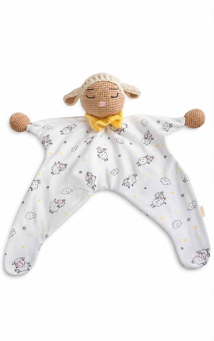 Handmade Lamb Lovey – Crocheted Comfort Blanket in Soft Cotton