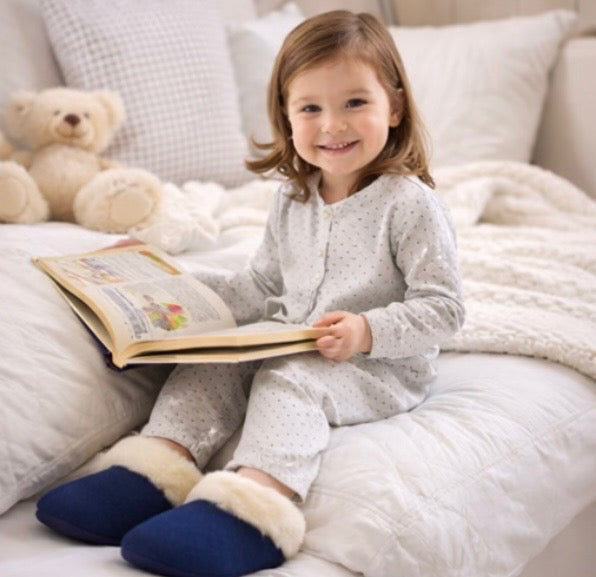 Alpaca Fur Baby and Kids Booties Slippers in Midnight Navy