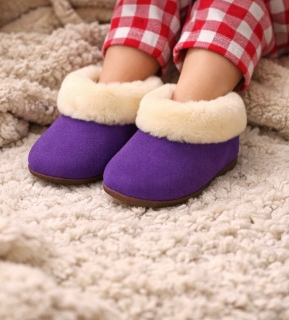 Alpaca Fur Baby and Kids Booties Slippers in Lavender Plum