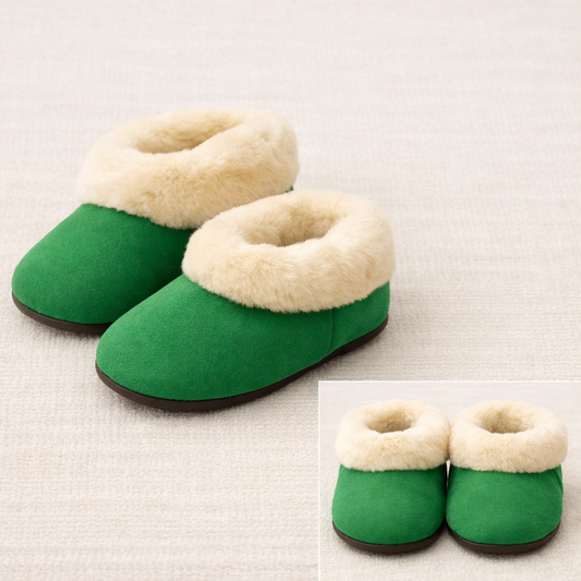Alpaca Fur Baby and Kids Booties Slippers in Emerald Green