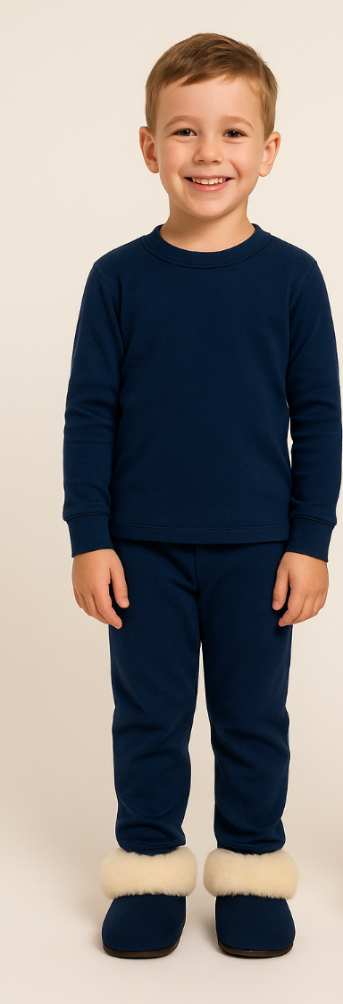 Alpaca Fur Baby and Kids Booties Slippers in Midnight Navy