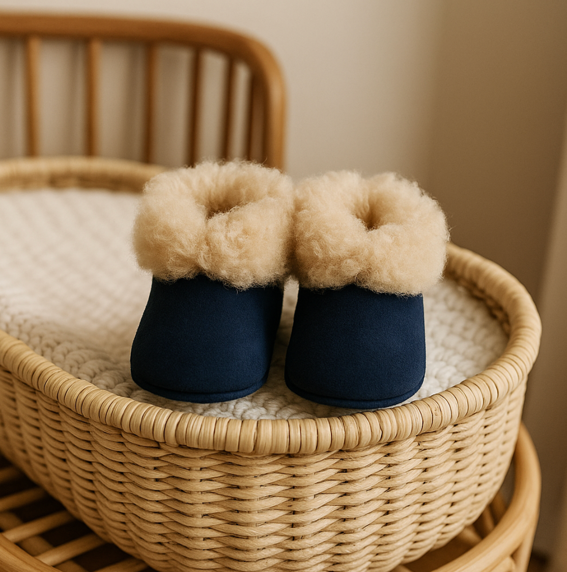 Alpaca Fur Baby and Kids Booties Slippers in Midnight Navy