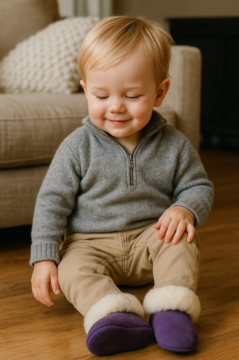 Alpaca Fur Baby and Kids Booties Slippers in Lavender Plum