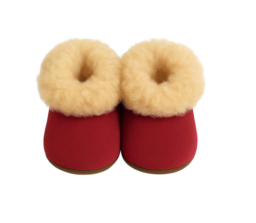 Alpaca Fur Baby and Kids Booties Slippers in Crimson Berry
