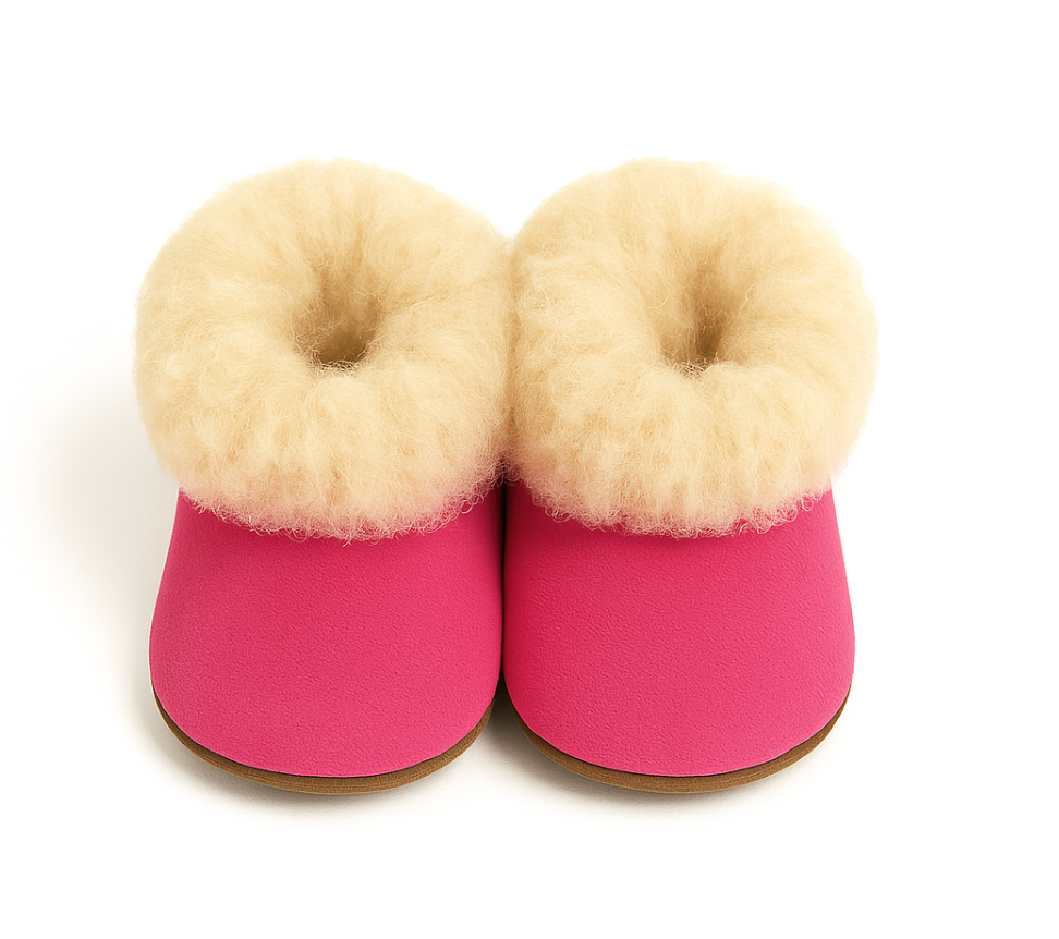 Alpaca Fur Baby and Kids Booties Slippers in Fuchsia Blossom