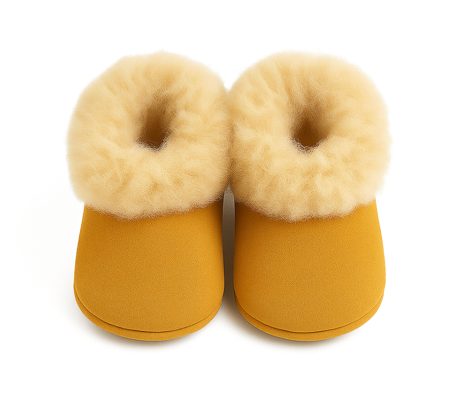 Alpaca Fur Baby and Kids Booties Slippers in Golden Honey