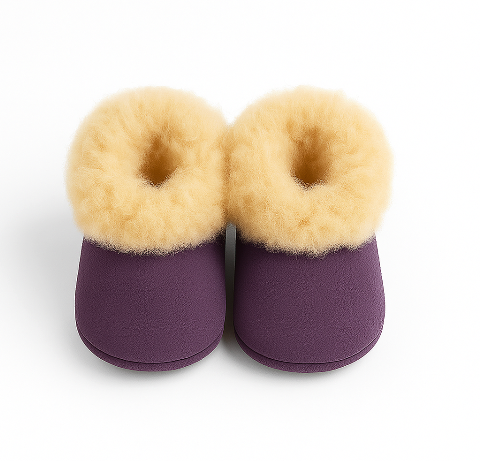 Alpaca Fur Baby and Kids Booties Slippers in Lavender Plum