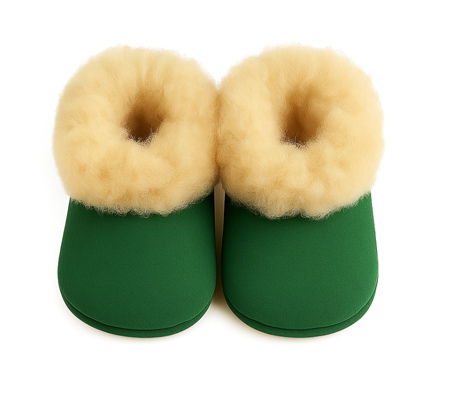 Alpaca Fur Baby and Kids Booties Slippers in Emerald Green