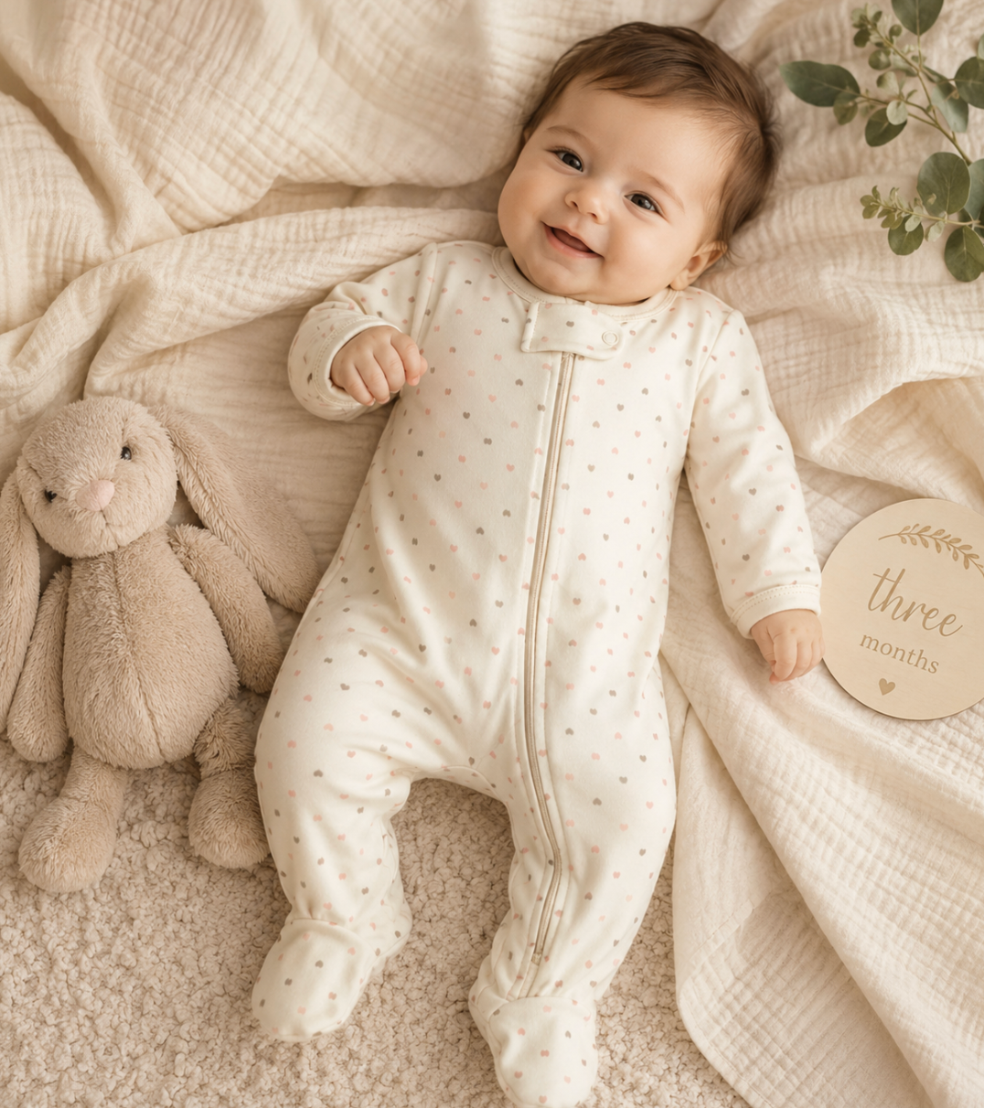 Hypoallergenic Pima Cotton Baby Footie | Hearts Print