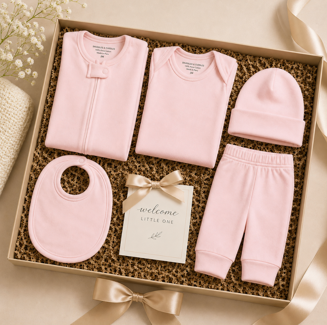 Pima Cotton 5-Piece Newborn Layette Set | Hypoallergenic Baby Gift Set