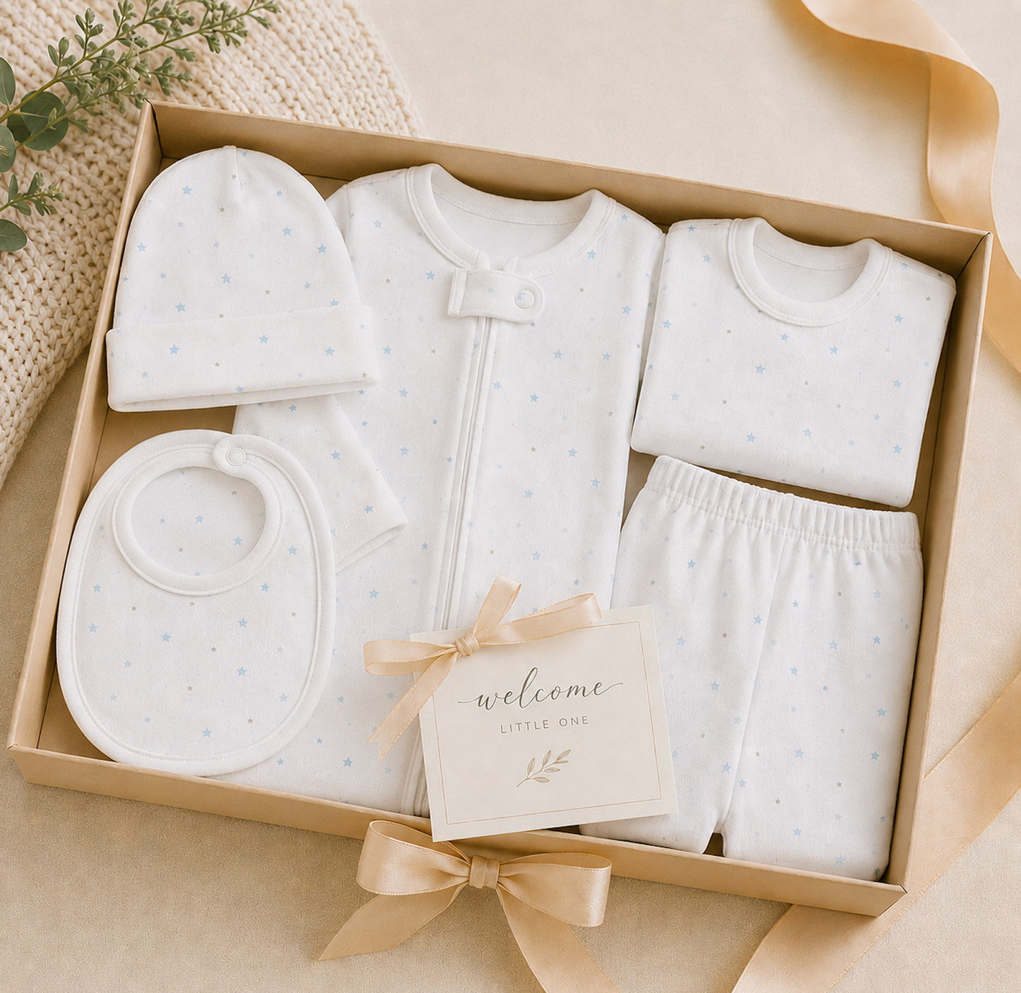Pima Cotton 5 -Piece Newborn Layette Set | Hypoallergenic Baby Gift Set