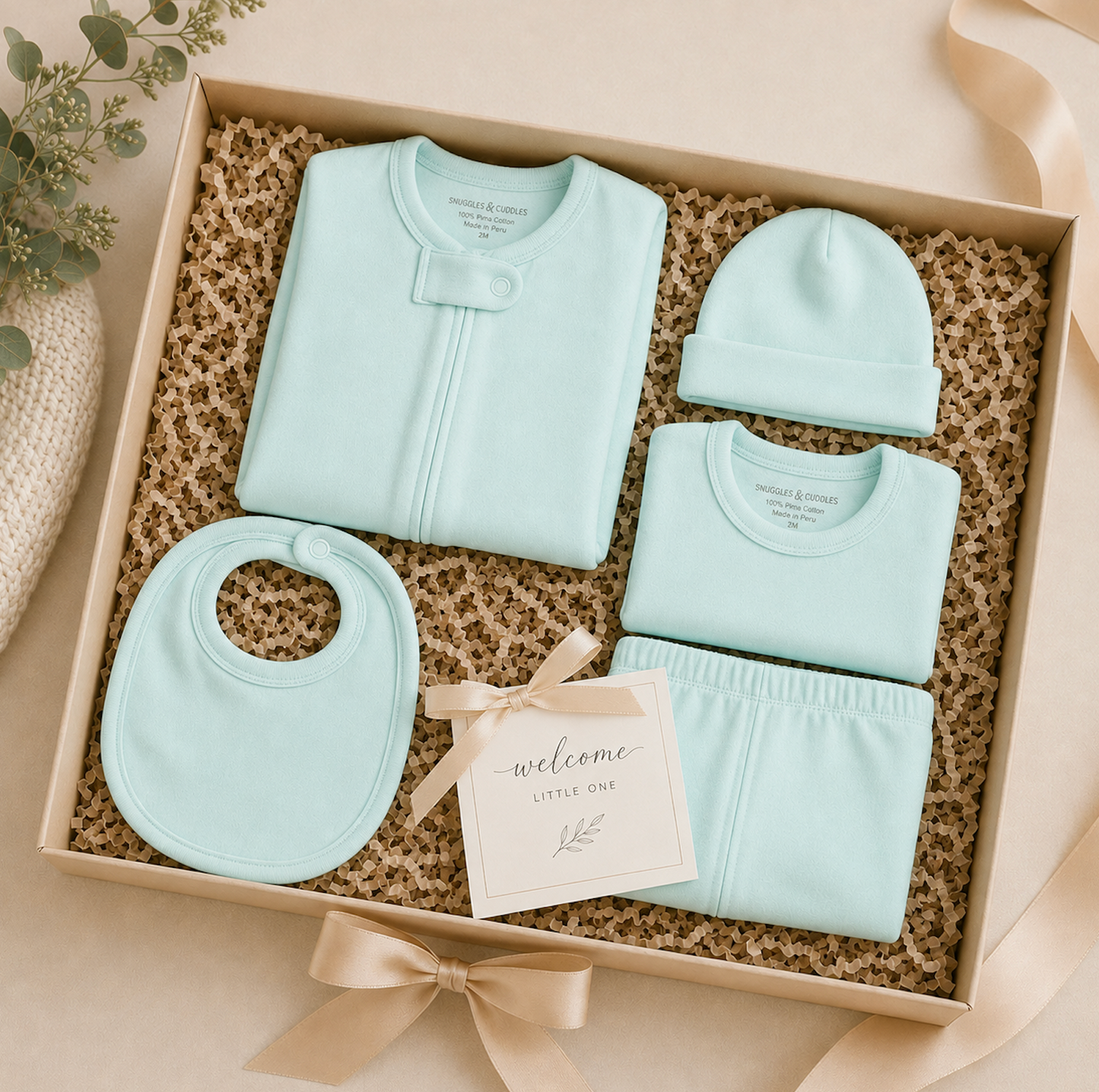 Pima Cotton 5 -Piece Newborn Layette Set | Hypoallergenic Baby Gift Set