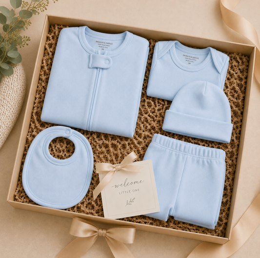 Pima Cotton 5 -Piece Newborn Layette Set | Hypoallergenic Baby Gift Set
