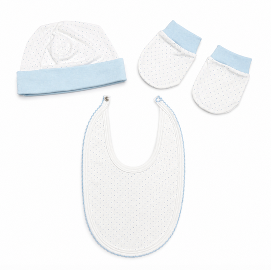 Blue Polka Dot Newborn Gift Set in Pima Cotton