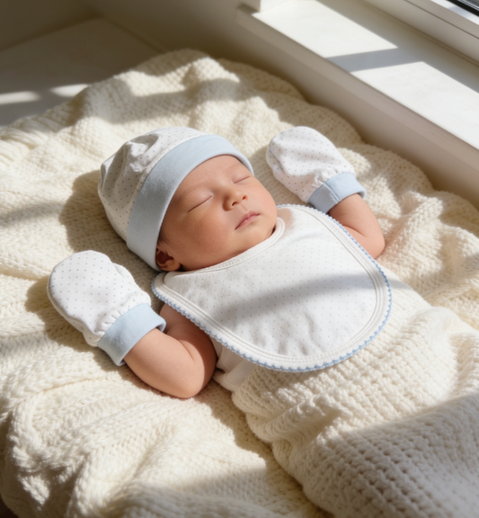 Blue Polka Dot Pima Cotton Essentials Set