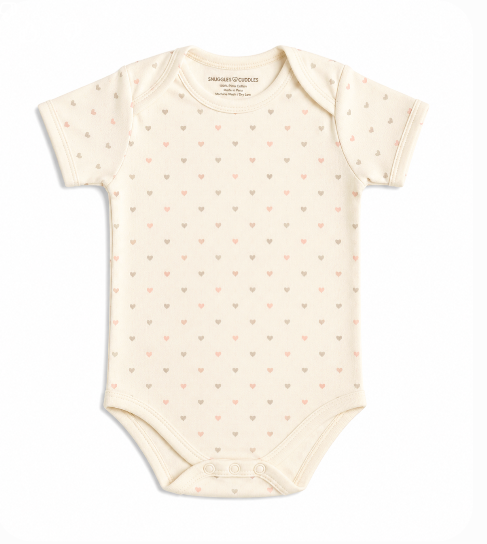 Hearts Print Short Sleeve Bodysuit in Pima Cotton