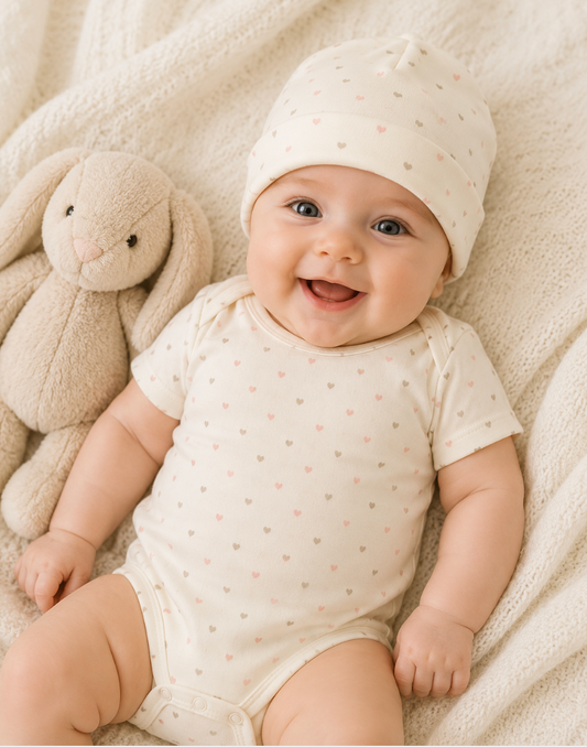 Newborn Hearts Hat in Pima Cotton