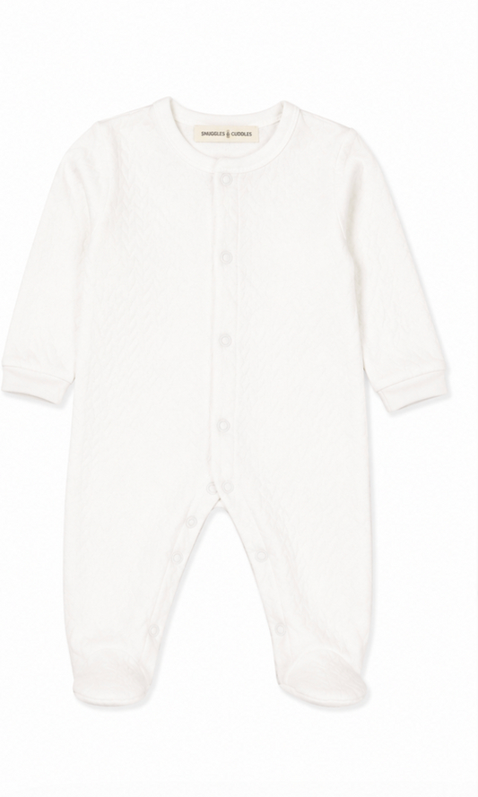 White Sleep and Play Snap-Up Footie in Jacquard Cotton