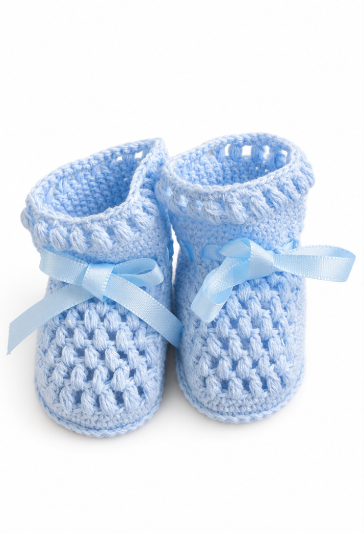Blue Hand-Crocheted Baby Shoes in Cotton