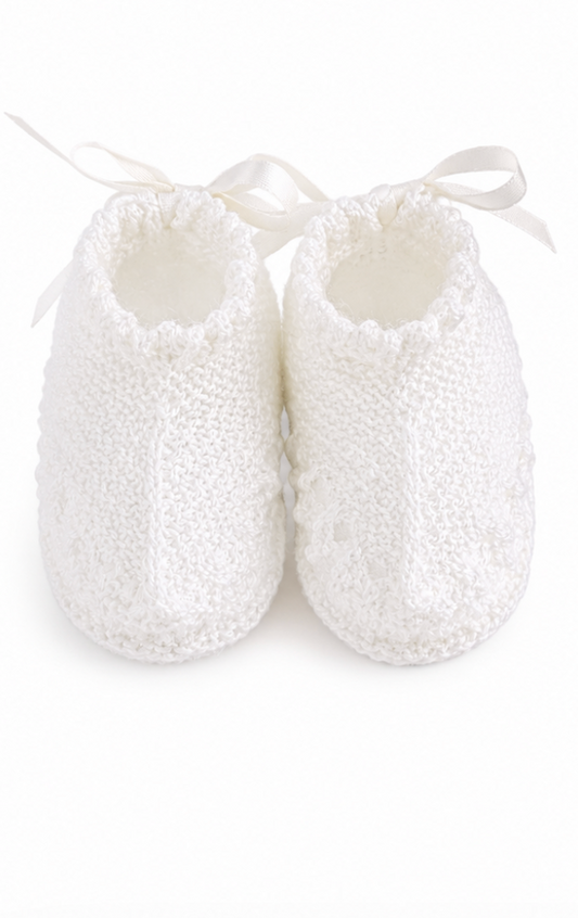 Ivory Hand-Crocheted Baby Shoes in Cotton