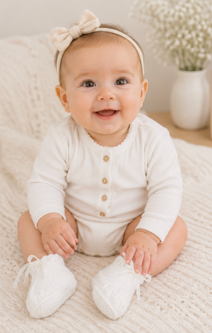Ivory Hand-Crocheted Baby Shoes in Cotton