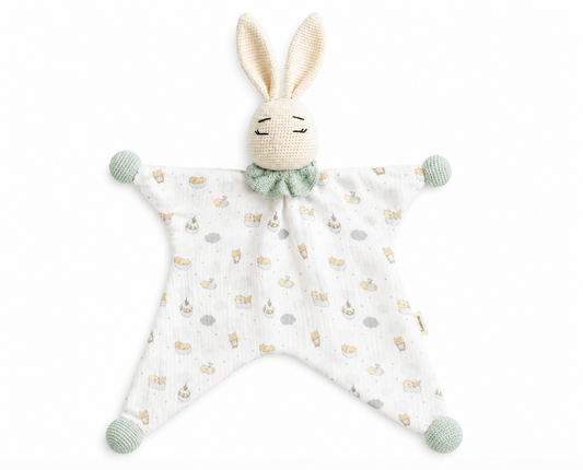 Handmade Bunny Lovey – Crocheted Comfort Blanket in Soft Cotton