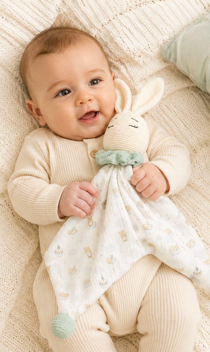 Handmade Bunny Lovey – Crocheted Comfort Blanket in Soft Cotton