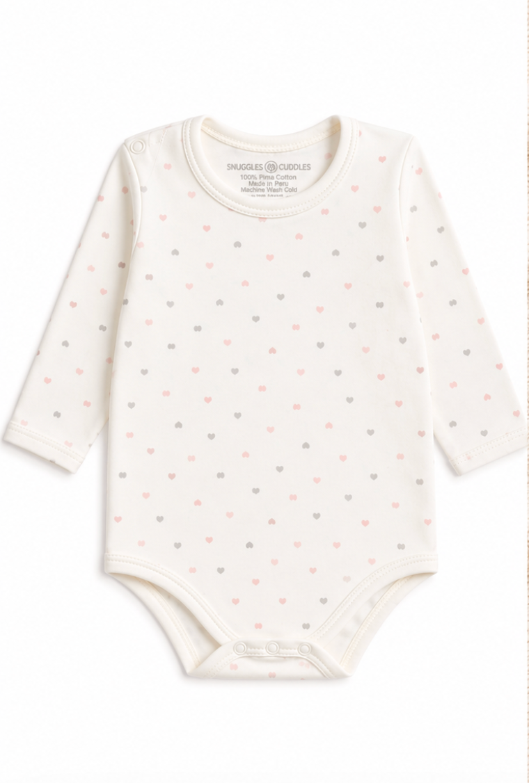 Hearts Print Long Sleeve Bodysuit | 100% Peruvian Pima Cotton