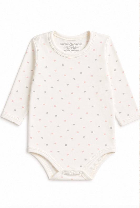 Hearts Print Long Sleeve Bodysuit | 100% Peruvian Pima Cotton
