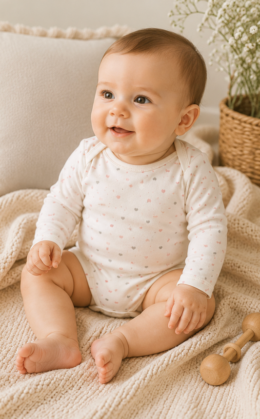Hearts Print Long Sleeve Bodysuit | 100% Peruvian Pima Cotton