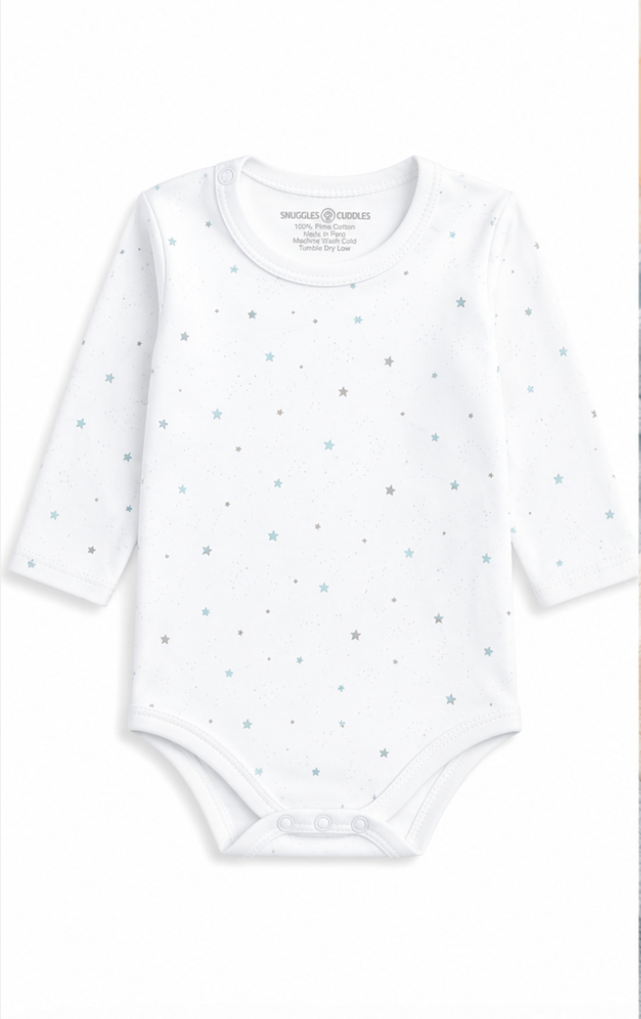 Stars Print Long Sleeve Bodysuit | 100% Peruvian Pima Cotton