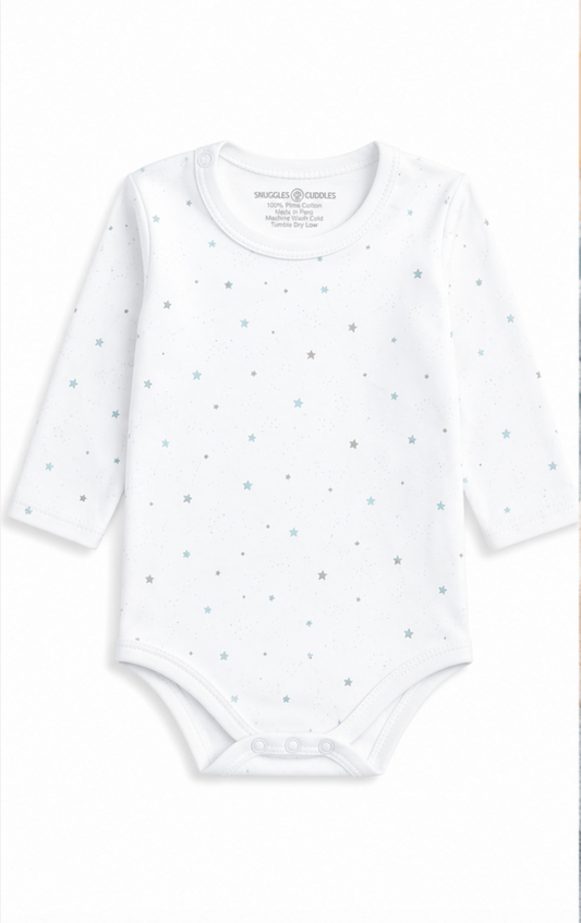 Stars Print Long Sleeve Bodysuit | 100% Peruvian Pima Cotton
