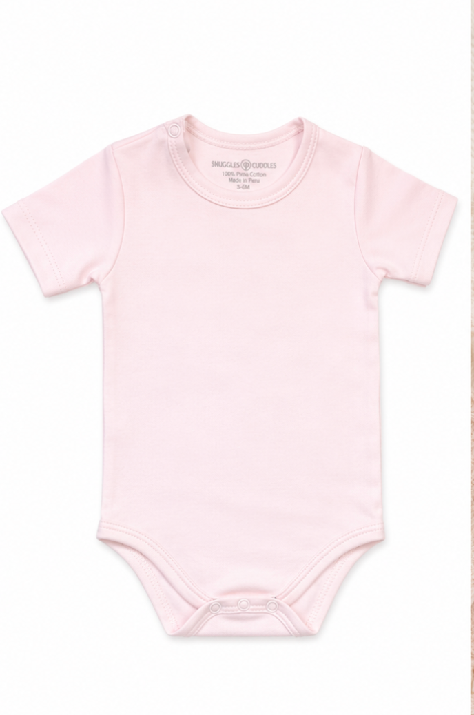 Pink Short Sleeve Bodysuit in Pima Cotton