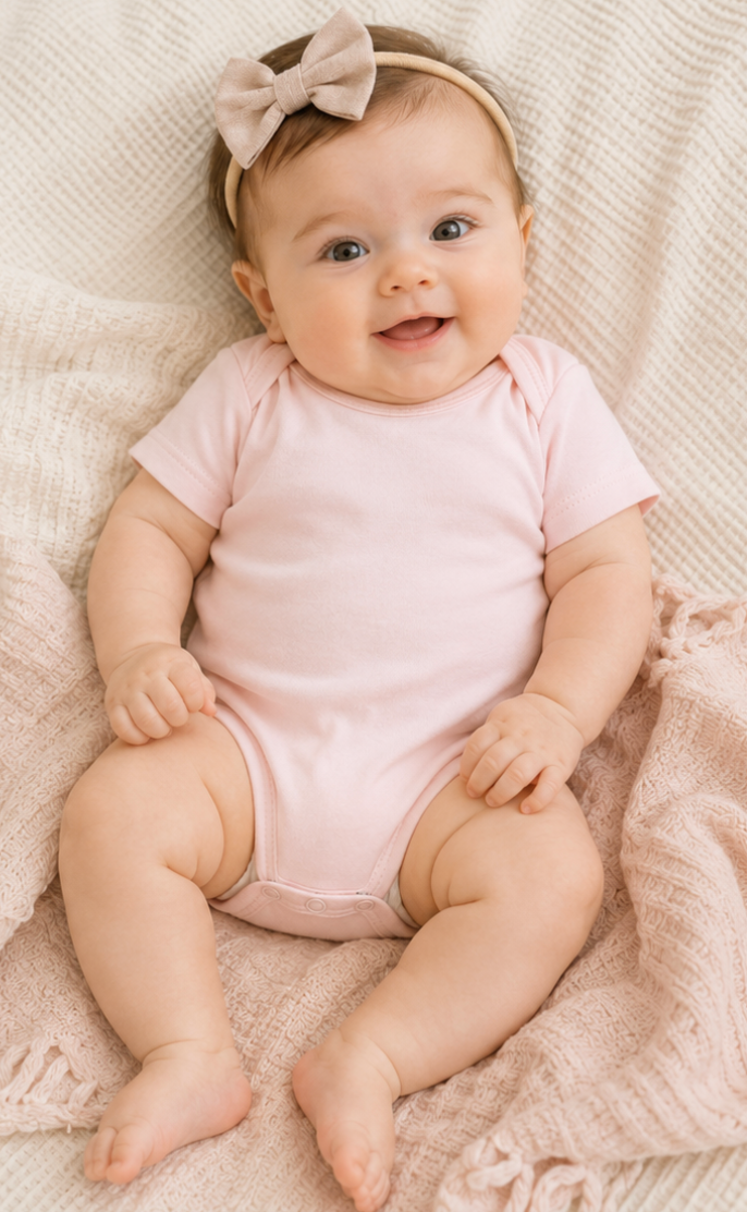 Pink Short Sleeve Bodysuit in Pima Cotton