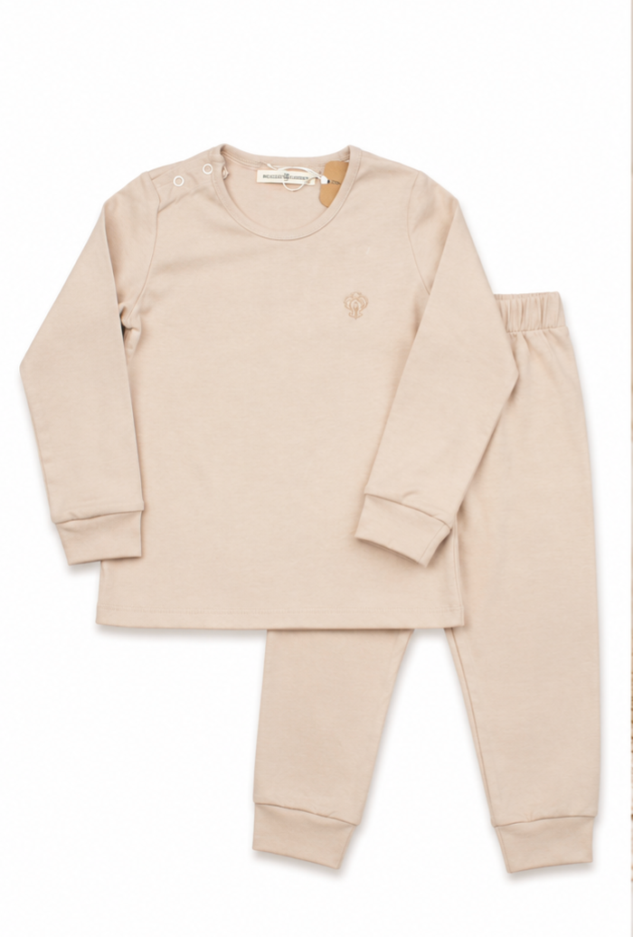 Boy Beige Pajama Set in Pima Cotton