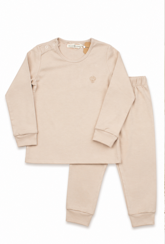 Boy Beige Pajama Set in Pima Cotton
