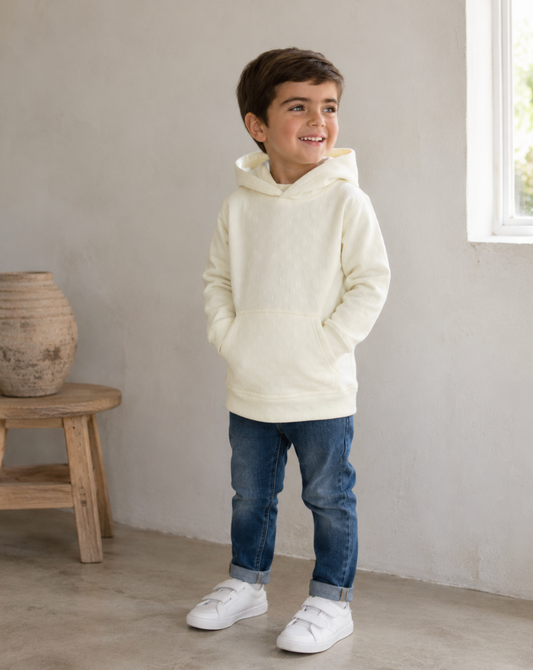 Boy Cream Long Hooded Pocket Jersey 100% Cotton
