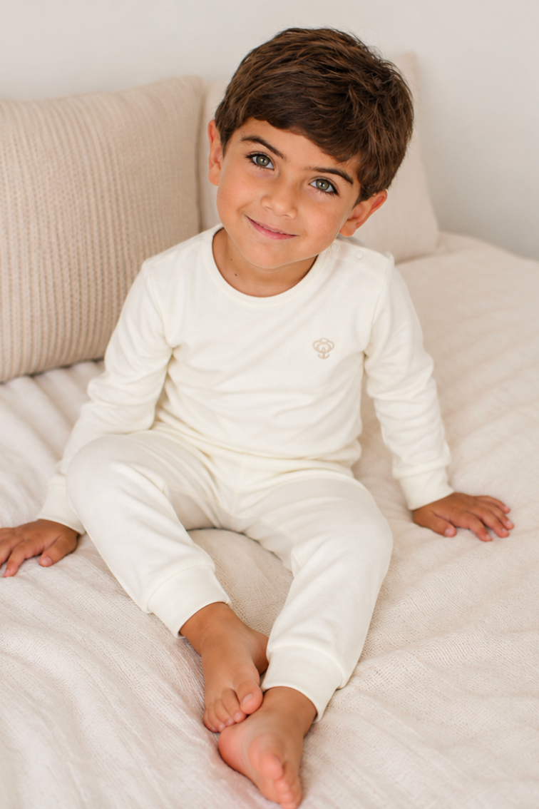 Boy Cream Pajama set in Organic Pima Cotton