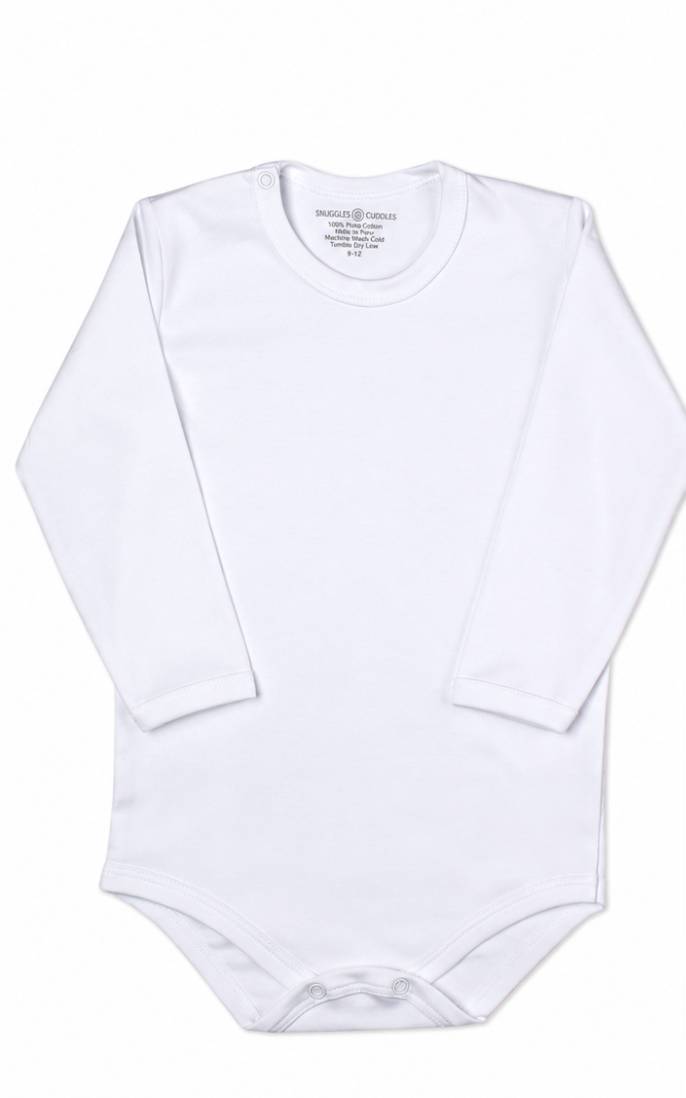 White - Long Sleeve Bodysuit 100% Pima Cotton